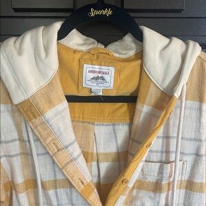 American Eagle Outfitters Yellow and White Plaid Shirt with Hood